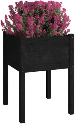 Image de Bac à plantes de jardin - Noir - Chêne massif - 50 x 50 x 70 cm