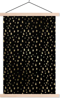 Produktbild von MuchoWow® Textilposter Muster - Sterne - Gold 40x60 cm mit holzfarbenen Rahmen - Poster