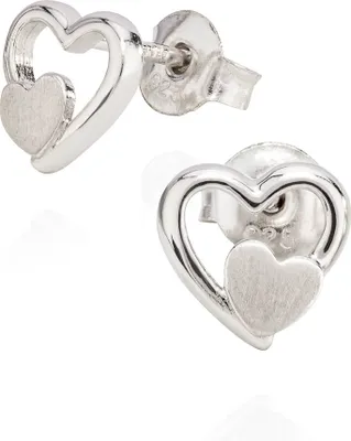 Produktbild von Paar Ohrstecker Doppelherz 925 Silber 8x8mm Herz offen Damen Ohrringe glanz-matt