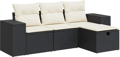 Produktbild von "2026 MODERNE" 4-tlg. Garten-Lounge-Set - elegantes Design - Sitzgruppe/Gartengarnitur - mit Kissen Schwarz Poly Rattan - Terassenmöbel NeuMöbel732401
