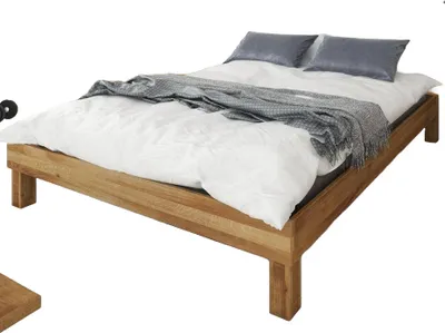 Produktbild von Bett Ringo 2 Sonderlänge 200x220 Wildeiche massiv ohne Kopfteil mit Holzbeinen