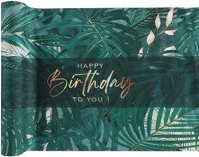 Produktbild von Tischläufer Stoff Happy Birthday Geburtstag Jungle Blätter grün