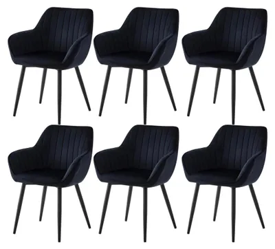 Produktbild von 6er Set Esszimmerstühle, Küchenstühle mit Rückenlehne, gepolstert, Sitzfläche aus Samt, Metallbeine, bis 120 kg belastbar, für Küche, Wohnzimmer, Esszimmer, Schlafzimmer, Schwarz