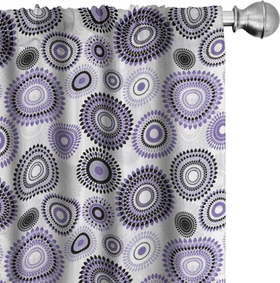 Obrázek produktu pro ABAKUHAUS Fialové a černé závěsy, záclony, mandaly inspirované motivy okvětních lístků, 2 kusy 75 x 245 cm, fialová, černá, bílá
