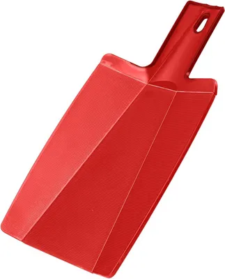 A red folding cutting board on a white background.