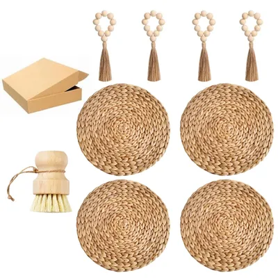 Platzsets aus Wasserhyazinthe, 4er-Set, 33 cm, rund, Boho-Stil