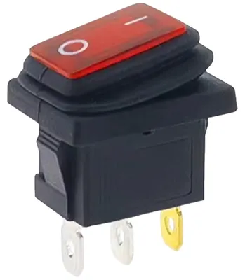 Produktbild von Wippschalter KCD1 Ein-Aus 3 Anschlusspins Einbau 250V 10A IP67 Rote LED Schwarz