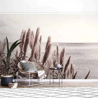Produktbild von Fototapete Blumen - Vliestapete - Bildtapete UV-beständig Gräser beige Landhaus Wandtapete geruchsfrei