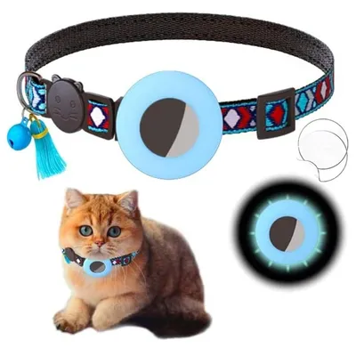 Produktbild von INF AirTag-Halsband mit Quaste und Glocke, Polyester 32cm für Katzen Blau