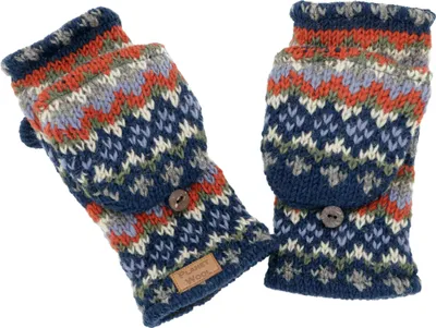 Produktbild von Handgestrickte Handschuhe, Klapphandschuhe Nepal, Wollhandschuhe - Blau/bunt, Uni, Wolle, Handschuhe & Handstulpen