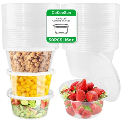 Image de Lot de 30 boîtes alimentaires en plastique réutilisables avec couvercles