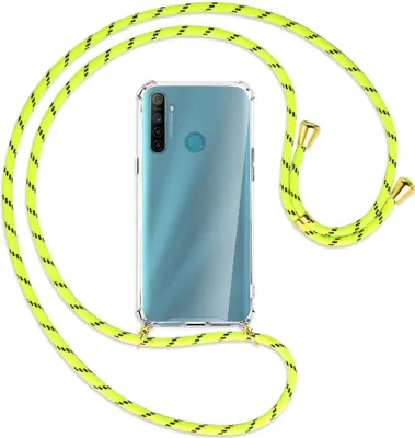 Produktbild von Handykette Backcover-Schutzhülle mit Band (Metall goldfarben) für Realme 5 / 5i - neongelb