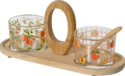 Produktbild von Servierschalen mit Serviertablett 23x9cm Glas Bambus Set