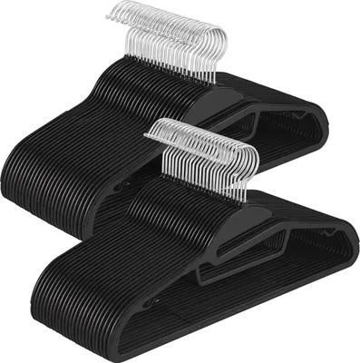 Produktbild von Relaxdays Kleiderbügel 50er Set, rutschfest gummiert, Steg, Öffnung U-Form, Krawattenhalter, Bügel platzsparend, schwarz