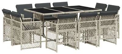 Image de vidaXL Salon de jardin 11 pièces avec coussins gris clair Poly rotin