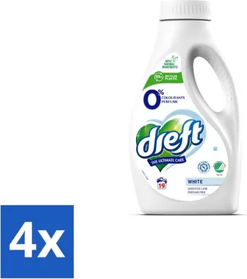 Produktbild von Dreft – Flüssigwaschmittel – 0 % weiße Wäsche – Duftfrei & schonend – 19 Waschgänge - Vorteilspack - 4 Stücke