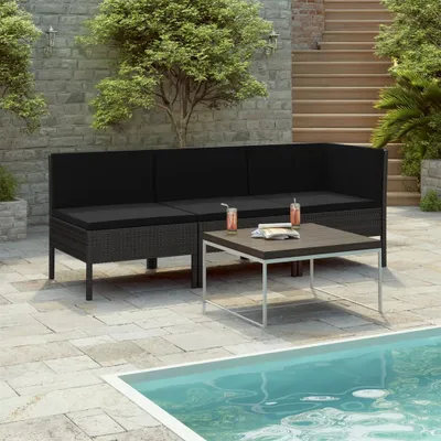 Produktbild von "2024"cloris 3-tlg. Garten-Lounge-Set mit Auflagen Poly Rattan Schwarz - Gartenmöbelgarnituren CHY34431876