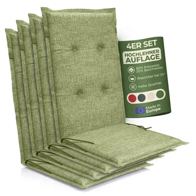 Produktbild von Hochlehner Auflage Florence– Gartenstuhlauflage Hochlehner, Sitzkissen Stuhl, Stuhlkissen & Outdoor Kissen für Gartenmöbel, Farbe:Grün, Anzahl:4