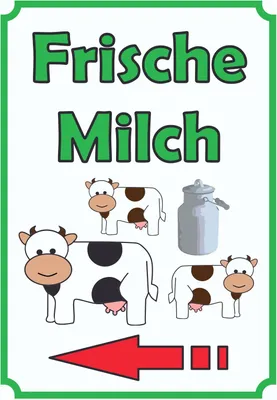 Produktbild von Frische Milch Schild Hochkant mit Pfeil links A4 Rückseite selbstklebend