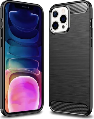 Produktbild von NALIA Carbon Look Case für iPhone 13 Pro Max, Schwarz Silikon Cover Case Bumper