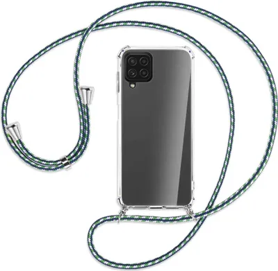 Produktbild von Handykette Backcover-Schutzhülle mit Band (Metall silberfarben) für Samsung Galaxy A22 4G (A225) - grün/blau/weiß