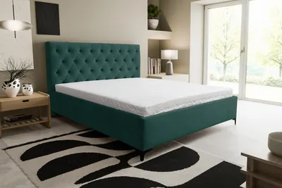 Produktbild von VENASI Polsterbett 180x200 mit Bettkasten, Chesterfield Doppelbett Grün Velourstoff