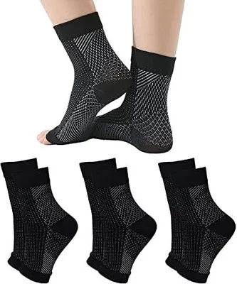 Produktbild von Socken beruhigende Linderungssocken für Neuropathie-Schmerzen, Damen, Knöchelärmel, Herren-Kompressionssocken, Plantarfasziitis-Bandage,L/XL (3 Paar, schwarz)