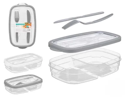 Productafbeelding van Lunchbox - 2 compartimenten met bestek - luchtdicht voor maaltijden - 1300 ml - geschikt voor magnetron en vaatwasser