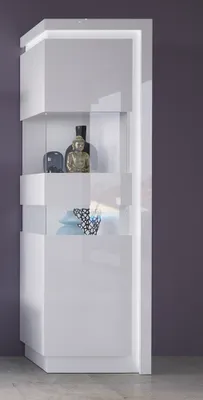 Produktbild von Vitrinenschrank mit Beleuchtung, Türanschlag links, in weiß Hochglanz LYNDHURST-129, B/H/T ca. 60/198,5/42 cm