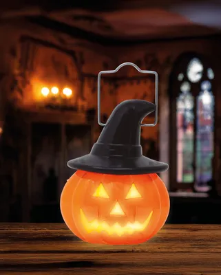 Produktbild von Kleiner Kürbis mit Licht & Hexenhut für Halloween 7x8cm