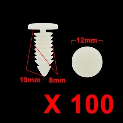 Image de 100Pcs Porte plastique blanc pousser aile fixation rivets 8mm Trou pour Auto Voiture