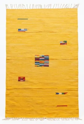 Produktbild von Dhurrie Teppich GelbBaumwolle Gabbeh ca160x090cm Handgewebt Fransen Einzeln