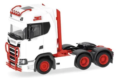 Zdjęcie produktu dla Herpa – ciężarówka Scania CS 20 HD z naczepą, biało-czerwona, 314053