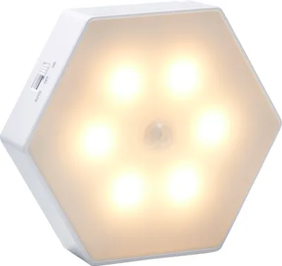 A hexagonal LED light with a motion sensor.