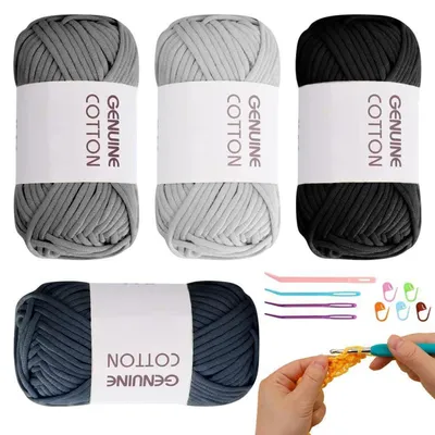 Image de Kit de fil à broder pour débutants, comprenant 4 écheveaux de coton-nylon, de couleurs bleu foncé, gris clair, gris foncé et noir, ainsi que des accessoires