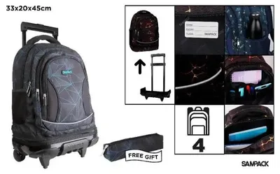 Immagine prodotto di Zaino con telaio e rotelle, 4 scomparti + astuccio - MP Main Paper