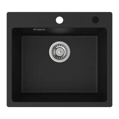 Produktbild von Cecipa Quarzkomposit Spüle 50x45 cm Schwarz, Kratzfest Küchenspüle, Hitzebeständig Einbauspüle mit Siphon,  Pflegeleicht, T4-Technologie Top-Mount