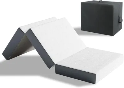 Obrázek produktu pro Skládací matrace - Tříplochá skládací matrace - Z paměťové pěny - 120 x 195 cm - Výška 10 cm - Vhodná pro cestování a kempování - S úložnou taškou