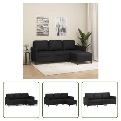 Image de The Living Store Canapé 3 places avec pouf Noir 180 cm Similicuir