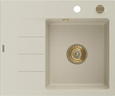Image de Mexen Ben Evier en granit à 1 niveau avec égouttoir à droite 600 x 500 mm, beige, siphon doré - 6523605000-69-G