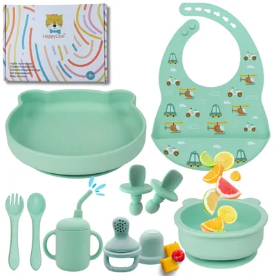 Productafbeelding van 12-delig Baby Tafelservies met Zuignap (Groen)
