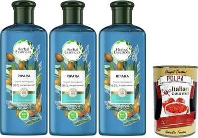 Produktbild von Arganöl-Shampoo, repariert geschädigtes Haar, in Zusammenarbeit mit den Royal Botanic Gardens of Kew – 3x250 ml+ Italian Gourmet polpa 400g
