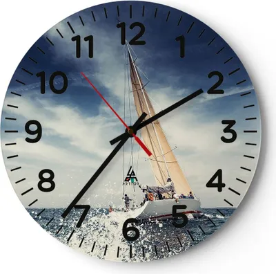 Produktbild von Wanduhr - Rund - Glasuhr - Segeln Yacht Reise - 40x40cm - Schleichendes Uhrwerk - Lautlos - zum Aufhängen bereit - Dekoration Modern - Wanddekoration aus Glas - C4AR40x40-2797