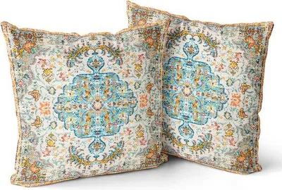Produktbild von Set aus 2 Boho-Kissenbezügen, mehrfarbig, im Stil von Monaco und Persien, weiche Kissenbezüge, geeignet für Gartenbänke, Sofas, Betten, dekorative Kissenbezüge, 45 x 45 cm