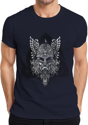 Produktbild von Wikinger Helm Krieger Mythologie Runenknoten Odin Valknut Herren T-Shirt, Navy, 3XL