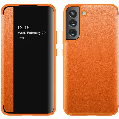 Obrázek produktu pro Pouzdro pro Samsung Galaxy S22 5G tenkéPolyuretankožené klopové pouzdro s okénkem pro zobrazení Pomerančový