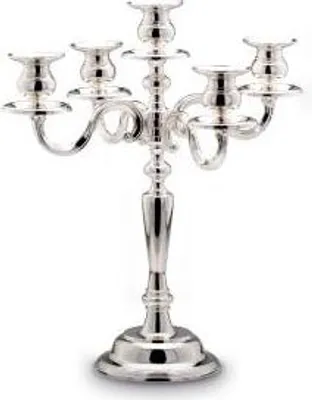 Produktbild von Kerzenhalter 5-lichtig runder Fuß, H 38,0cm D 33,5cm Fuß-D 13,0cm versilbert Anlaufgeschützt