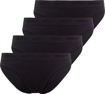 Produktbild von SKINY Damen Rio Slip, 4er Pack - Unterwäsche, Unterhose, Baumwolle, Logobund, Feinripp, einfarbig Schwarz 38