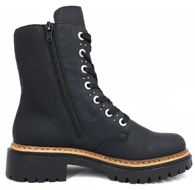 Image de Chaussures de ville Rieker pour femmes, bottines, lacets, bottes à lacets, couleur noire, style décontracté