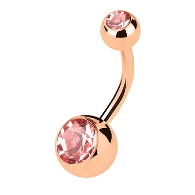 Produktbild von Taffstyle Bauchnabelpiercing Bauchnabelpiercing Stecker Rosegold vergoldet Doppel Multi Kristall, Rosa